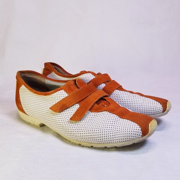 Paul Green White Orange Leather Sneakers Women's size 7 - Picture 1 of 8